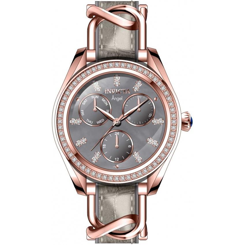 Invicta Women’s 31203 Angel Grey Leather and Stainless Steel Watch