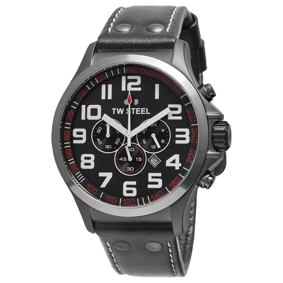 Tw Steel Men’s TW422 Pilot Chronograph Grey Leather Watch